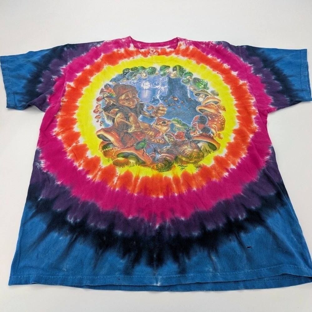 VTG 1999 Liquid Blue Smoking Elf Gnome T Shirt XL Tie Dye Mushroom Fyak Fantasy